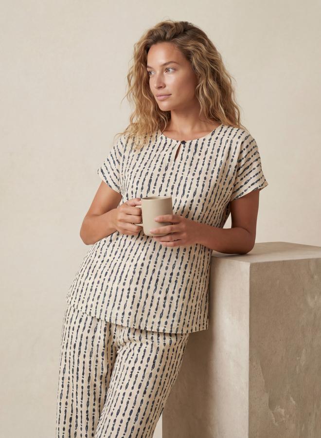 ميش طقم من بيجاما وبلوزة قطن بطبعة مخططة - Image 5